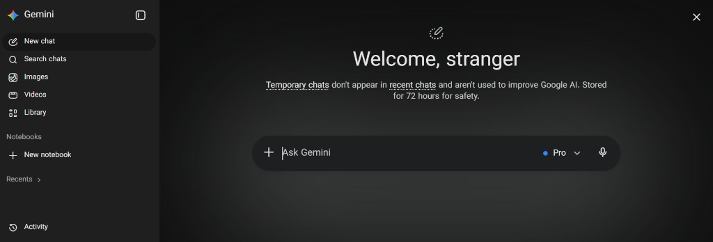 چت موقت Gemini Pro
